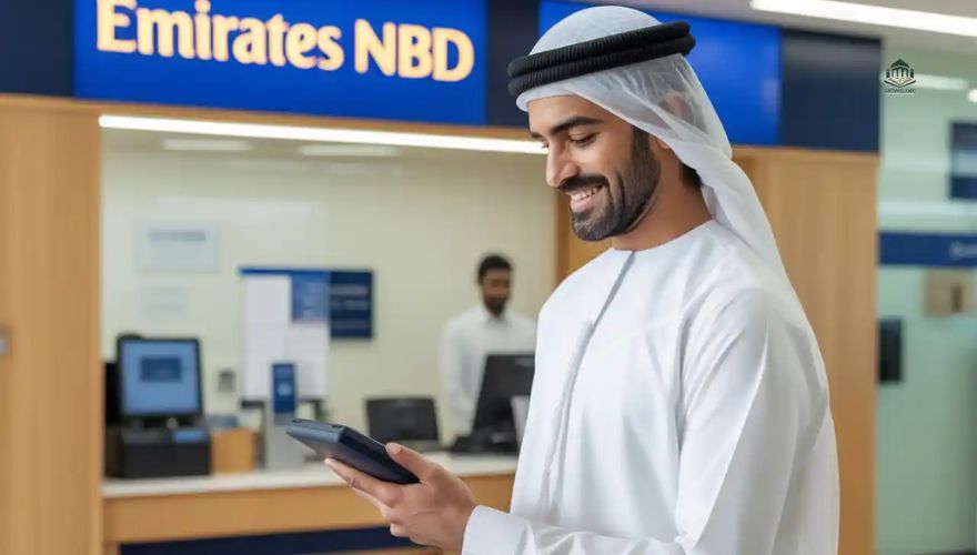 Emirati customer at Emirates NBD bank branch UAE
