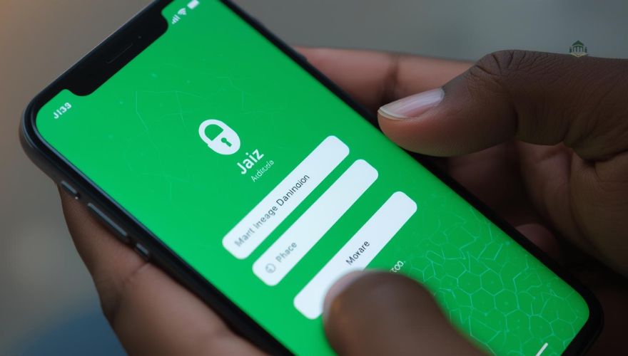 Jaiz mobile banking app interface displayed on a smartphone.