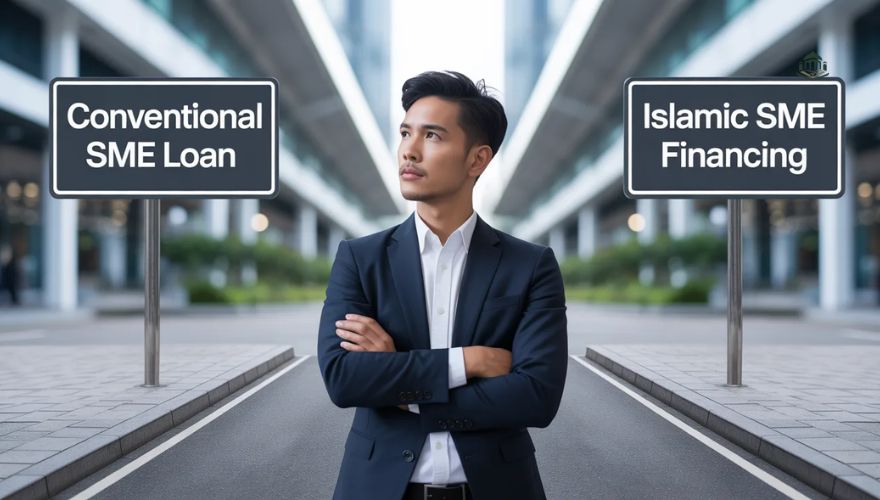 Business owner deciding between SME loan Malaysia and Islamic SME financing