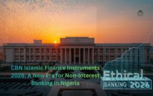 Central Bank of Nigeria building with digital overlays representing Shariah-compliant financial growth in 2026.