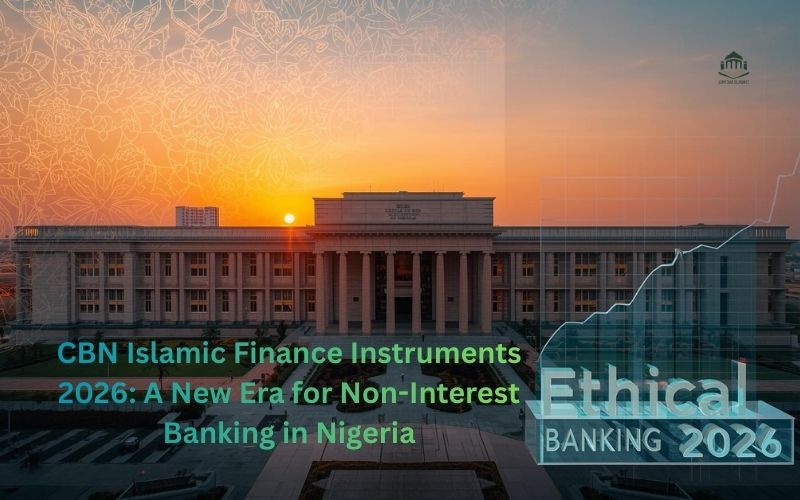 Central Bank of Nigeria building with digital overlays representing Shariah-compliant financial growth in 2026.