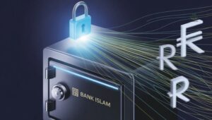 Digital secure safe with Bank Islam logo, representing eBanker security in Malaysia for 2026.