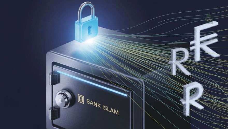 Digital secure safe with Bank Islam logo, representing eBanker security in Malaysia for 2026.