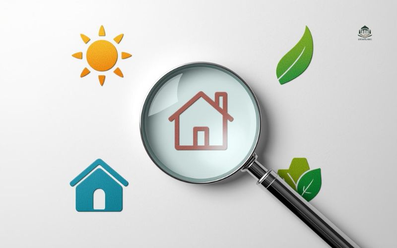 A magnifying glass over icons representing clean energy and ethical trade, showing halal investment screening.