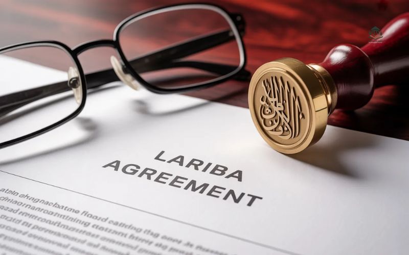 A professional setting showing legal documents and a Shari’ah compliance seal.
