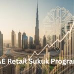 A high-end digital representation of the UAE flag and the Ministry of Finance logo on a futuristic financial interface.